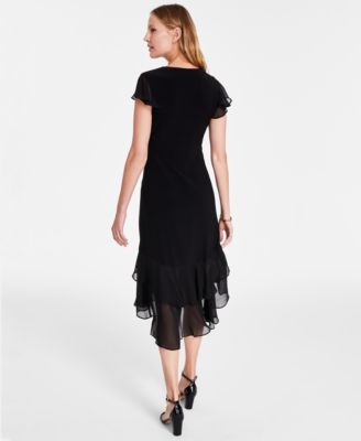Women's V-Neck How-Low Hem Chiffon-Trim Dress