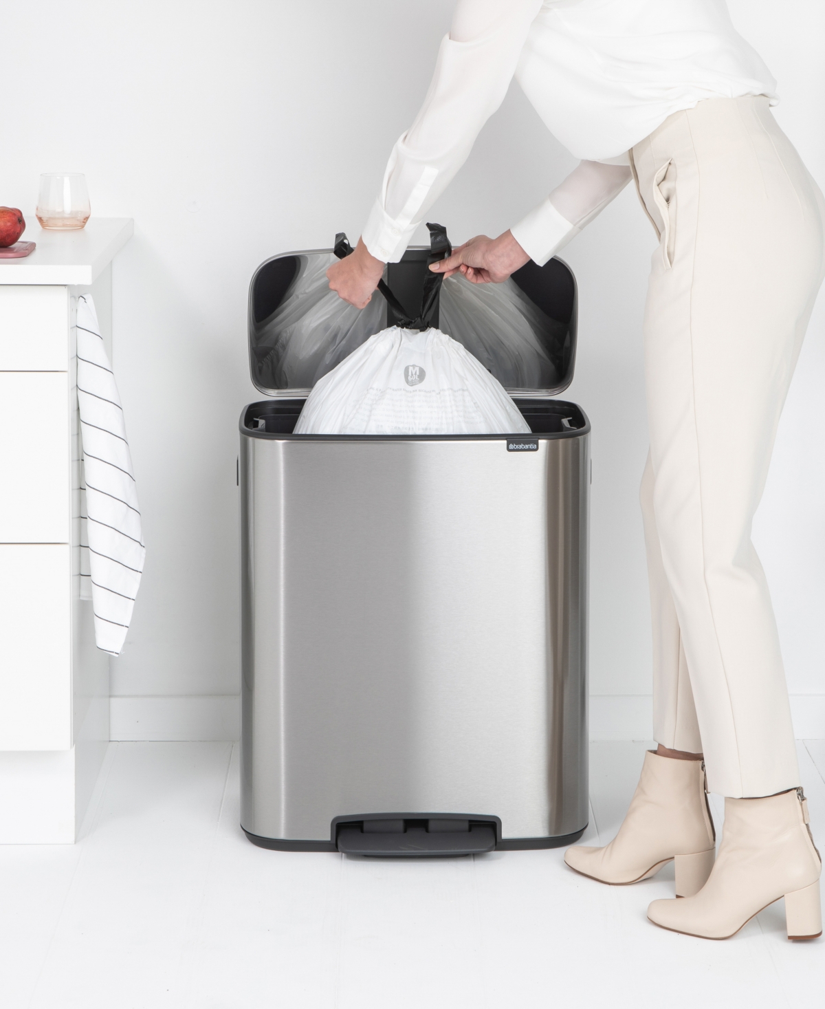 Brabantia Bo Step On Dual Compartment Trash Can, 2 X 8 Gallon, 2 X 30 Liter In Matte Steel Fingerprint Proof