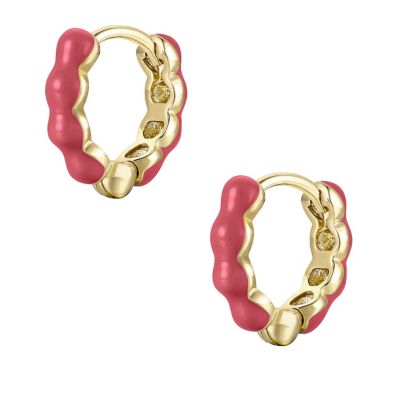 RA Children's 14k Gold Plated with Magenta-Red Enamel Inlay Bubble Hoop Earrings
