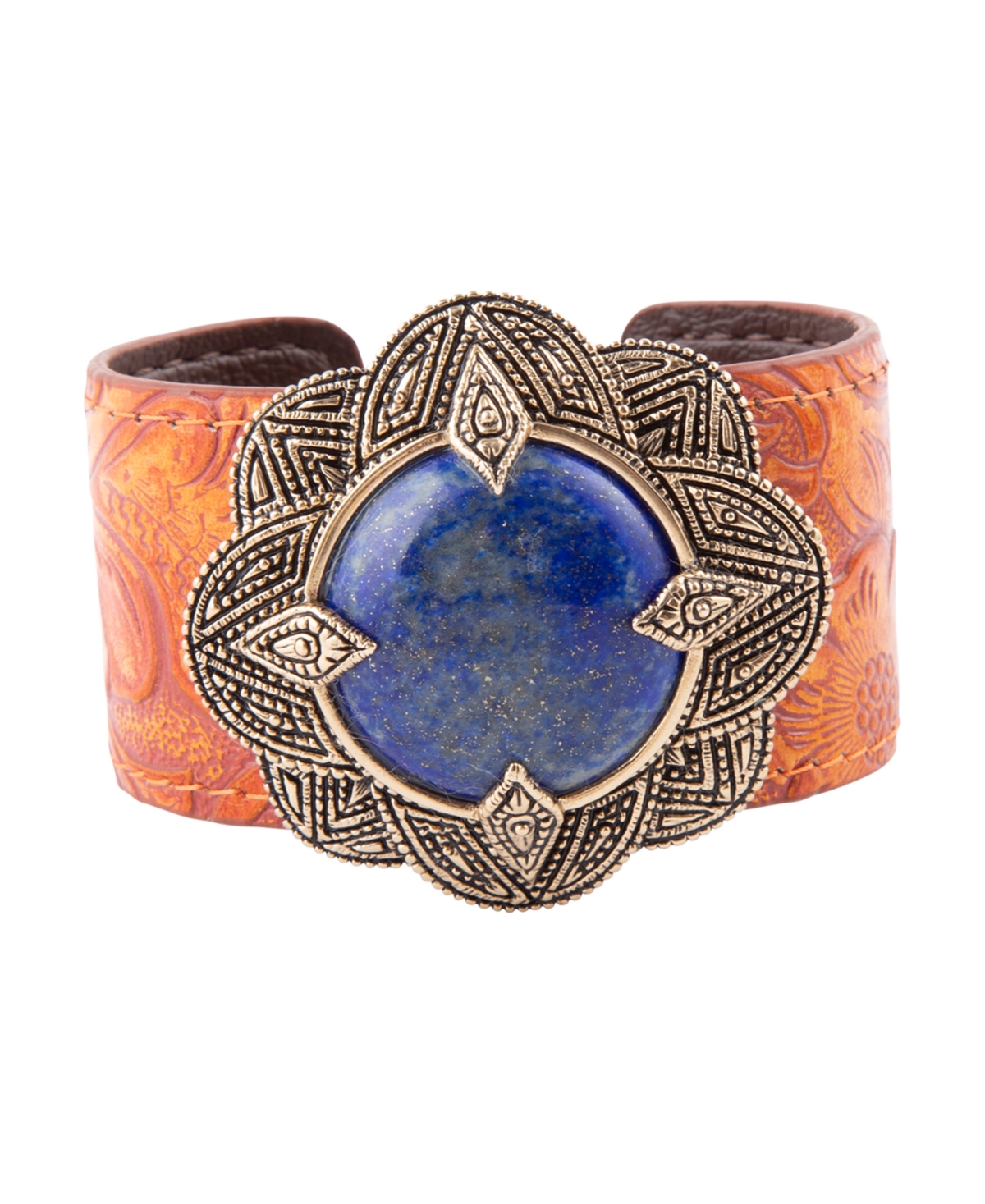 Barse Out West Genuine Blue Lapis Round Stone Leather Cuff Bracelet In Genuine Lapis
