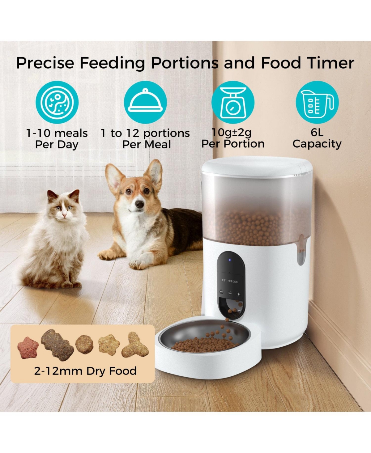 eco4life WiFi Smart Pet Feeder (6L) with Stainless Steel Food Bowl