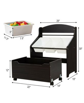 Kids Wooden Toy Storage Unit Organizer w/Rolling Toy Box & Plastic Bins