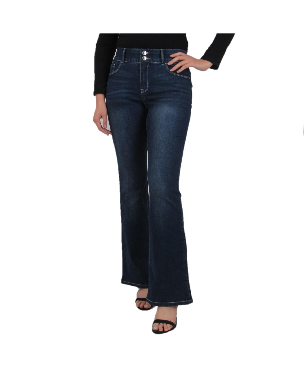 Maternity Tummy Control Double Button 5-Pocket Bootcut With Flap Back Pocket Detail - Dark wash