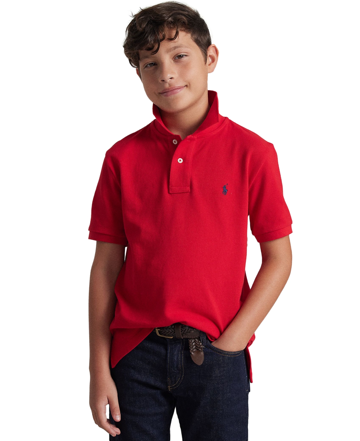 Shop Polo Ralph Lauren Big Boys Cotton Mesh Logo Polo Shirt In Red