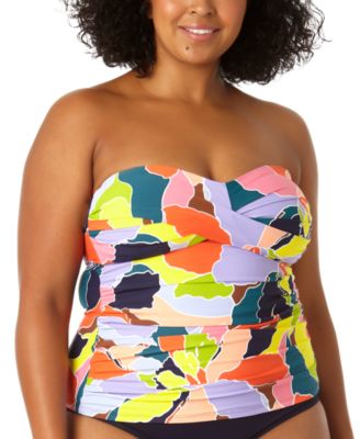 Anne Cole - Plus Size Twist-Front Shirred Bandeau Tankini Top