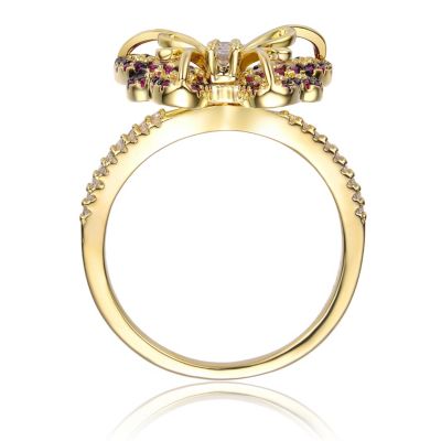 14k Gold Plated with Purple & Clear Cubic Zirconia Butterfly Split Top Ring