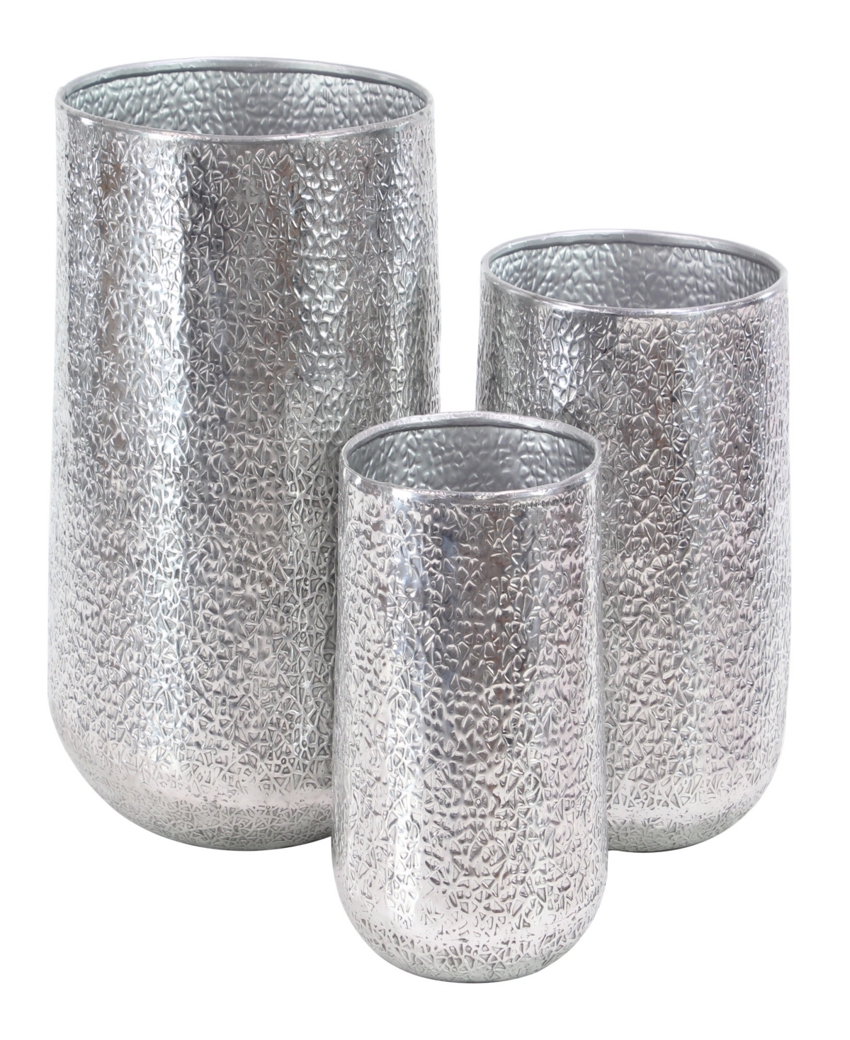 Silver-Tone Aluminum Indoor Outdoor Planter with Hammered Design Set of 3 - Silver