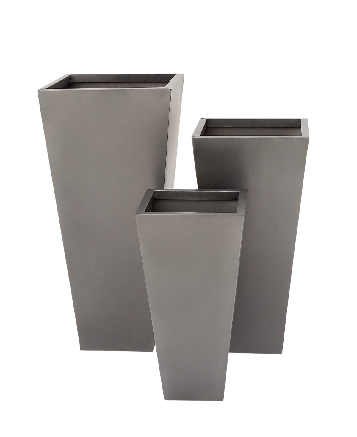 Metal Indoor Outdoor Light Weight Planter with Tapered Base and Polished Exterior Set of 3 - Gray