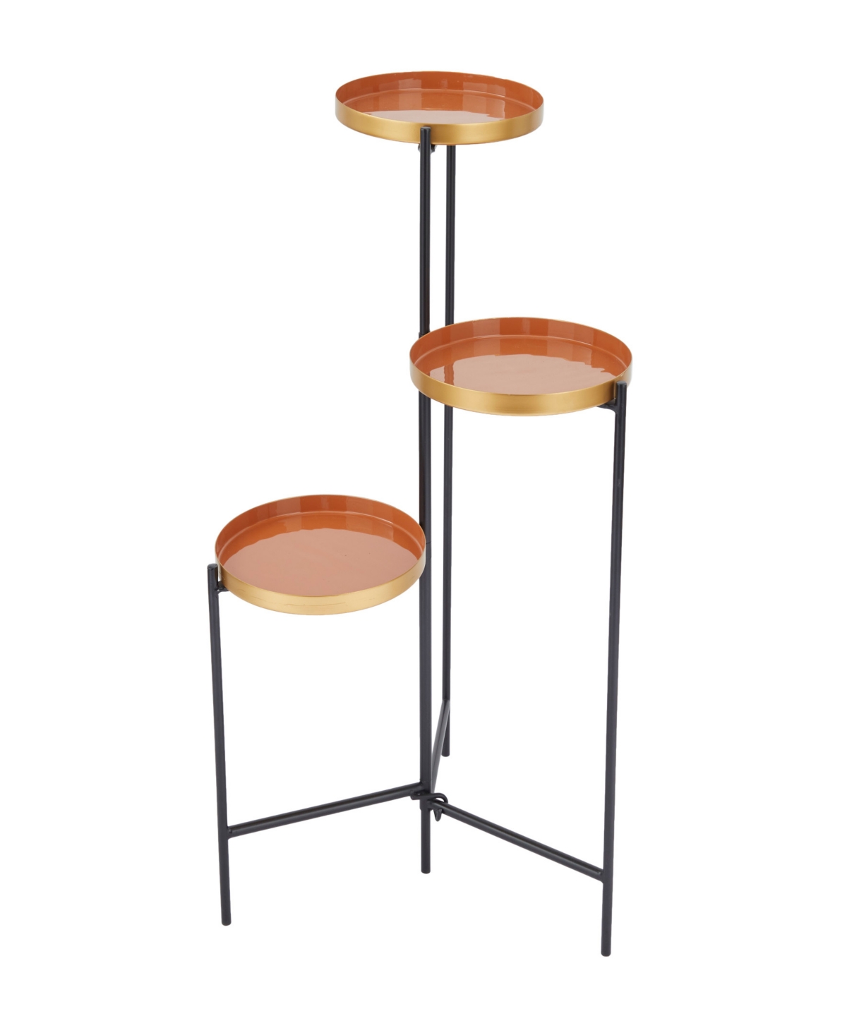 Metal Foldable 3 Tier Plant Stand with Enameled Interior, 22" x 18" x 32" - Orange