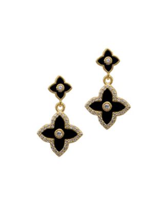 14K Gold Plated Black Clover Drop Earrings