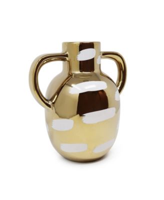 Vase with Brushstroke Design with Handles, 9" H