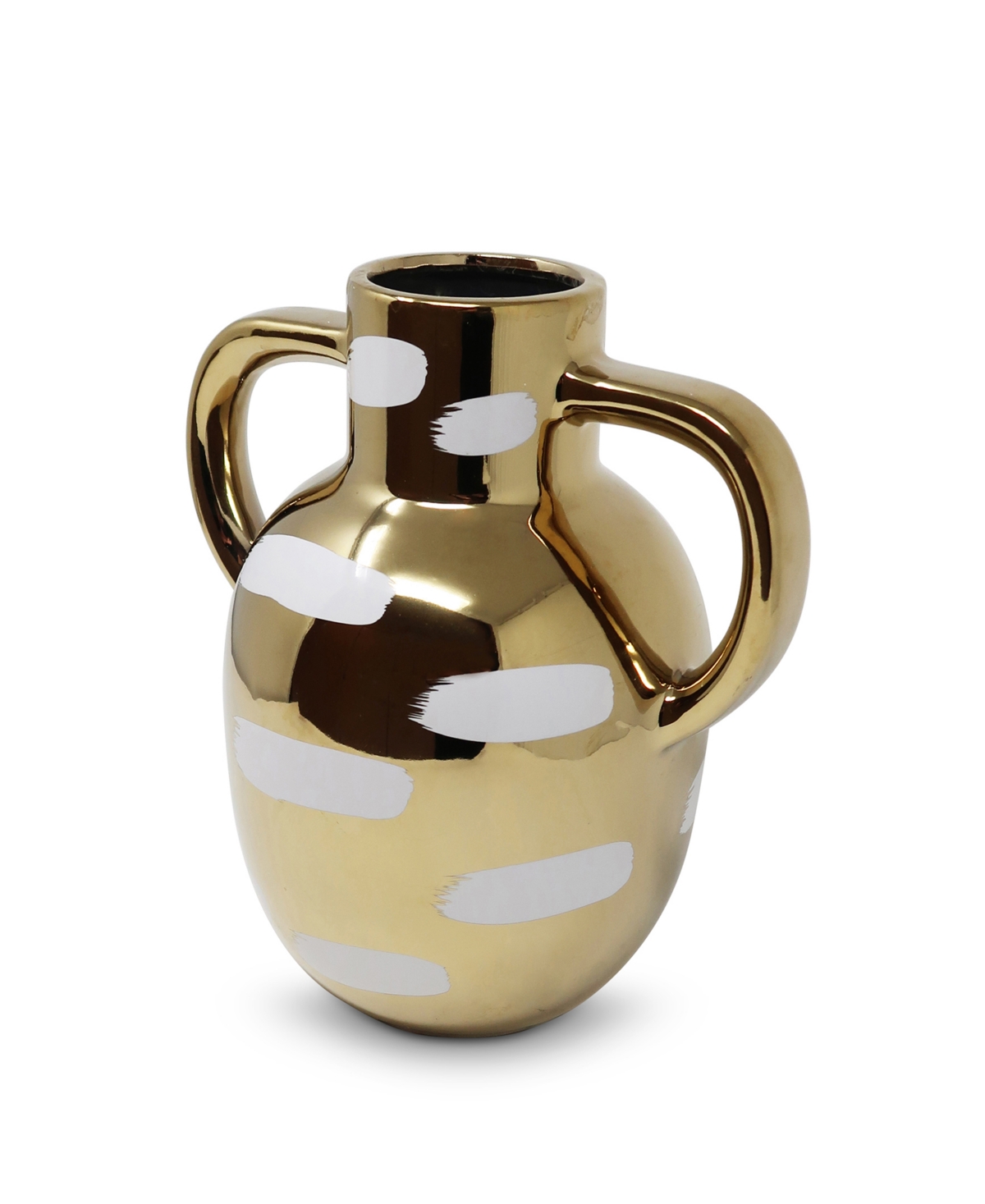Vivience Vase With Brushstroke Design With Handles, 9" H In Gold/white