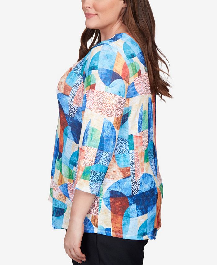 Alfred Dunner Plus Size Moody Blues Geometric Stained Glass Asymmetric ...
