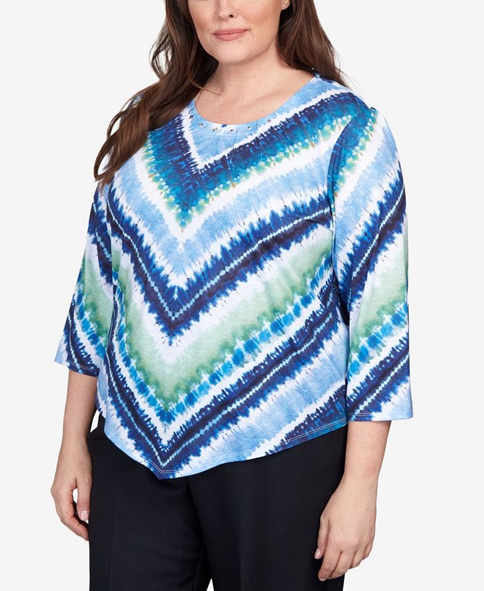Alfred Dunner Plus Size Classics Textured Chevron Pleated Neck Top - Macy's