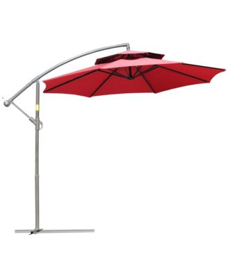 9' 2-Tier Cantilever Umbrella with Crank Handle, Cross Base and 8 Ribs, Garden Patio Umbrella for Backyard, Poolside, and Lawn, Red