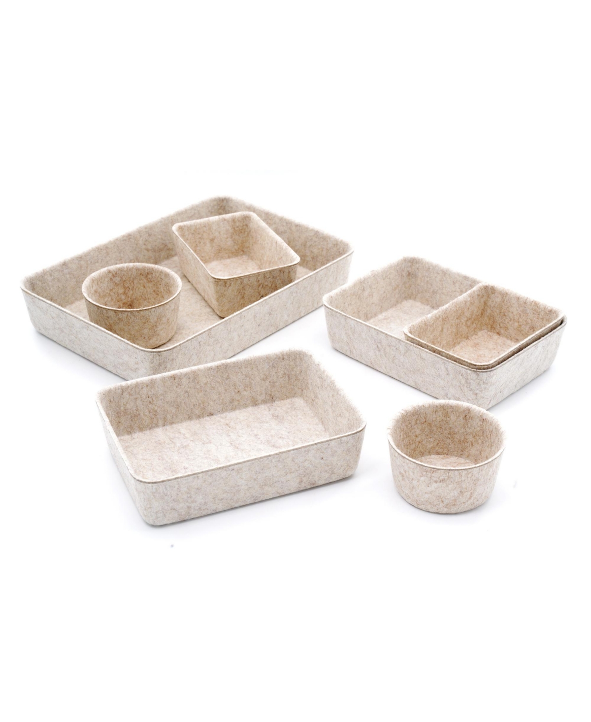 Shop Welaxy 7 Piece Felt Drawer Organizer Set With Round Cups And Trays In Oatmeal
