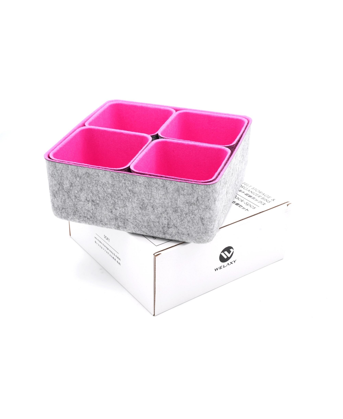 Welaxy 5 Piece Square Felt Storage Bin Set In Hot Pink
