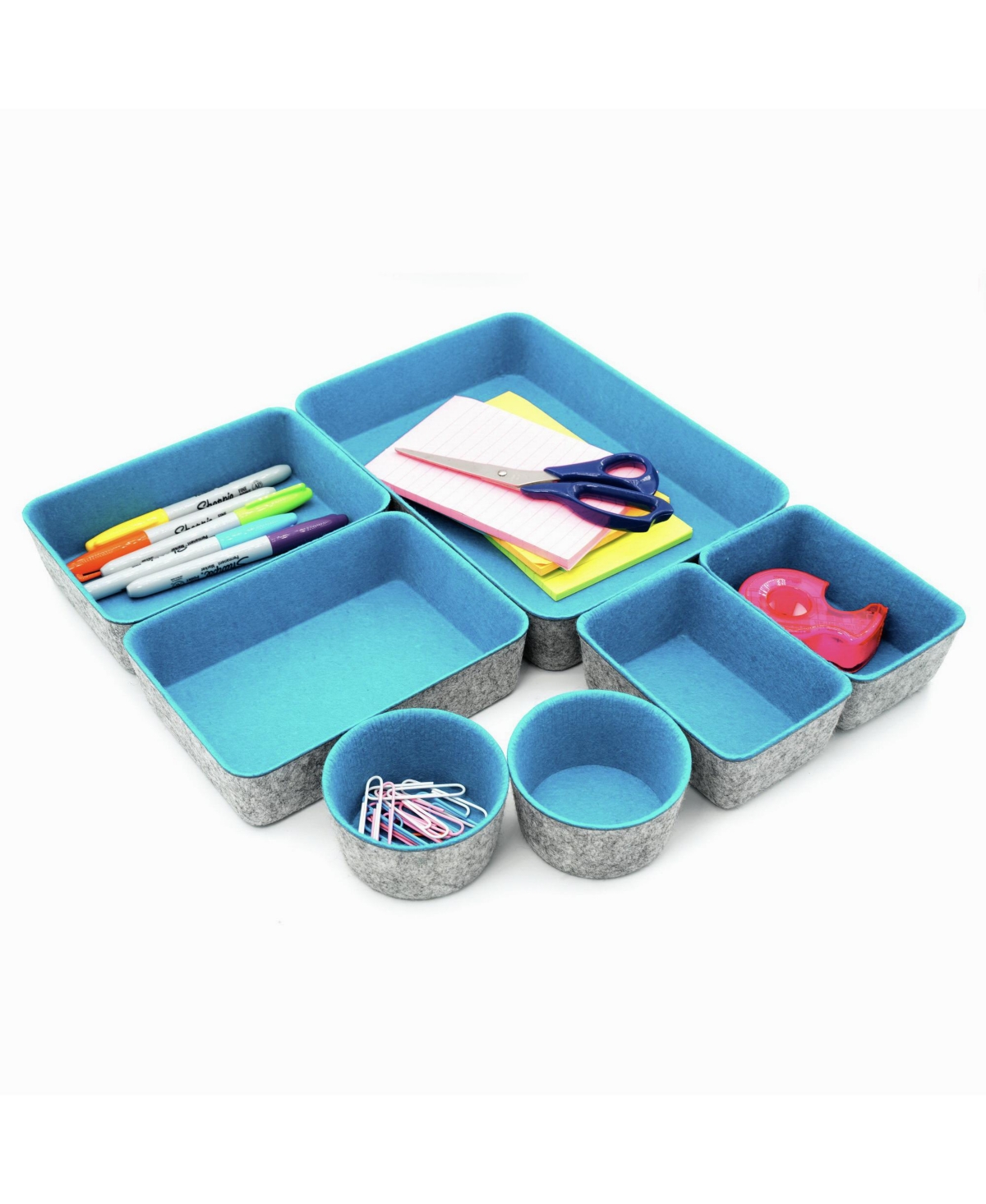 Shop Welaxy 7 Piece Felt Drawer Organizer Set With Round Cups And Trays In Turquoise