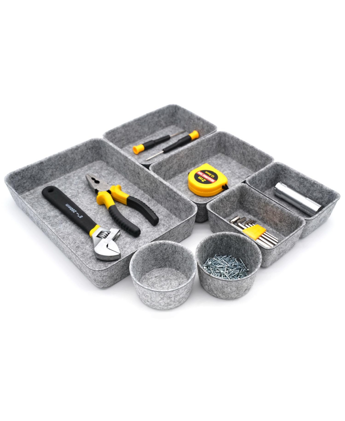 Shop Welaxy 7 Piece Felt Drawer Organizer Set With Round Cups And Trays In Gray