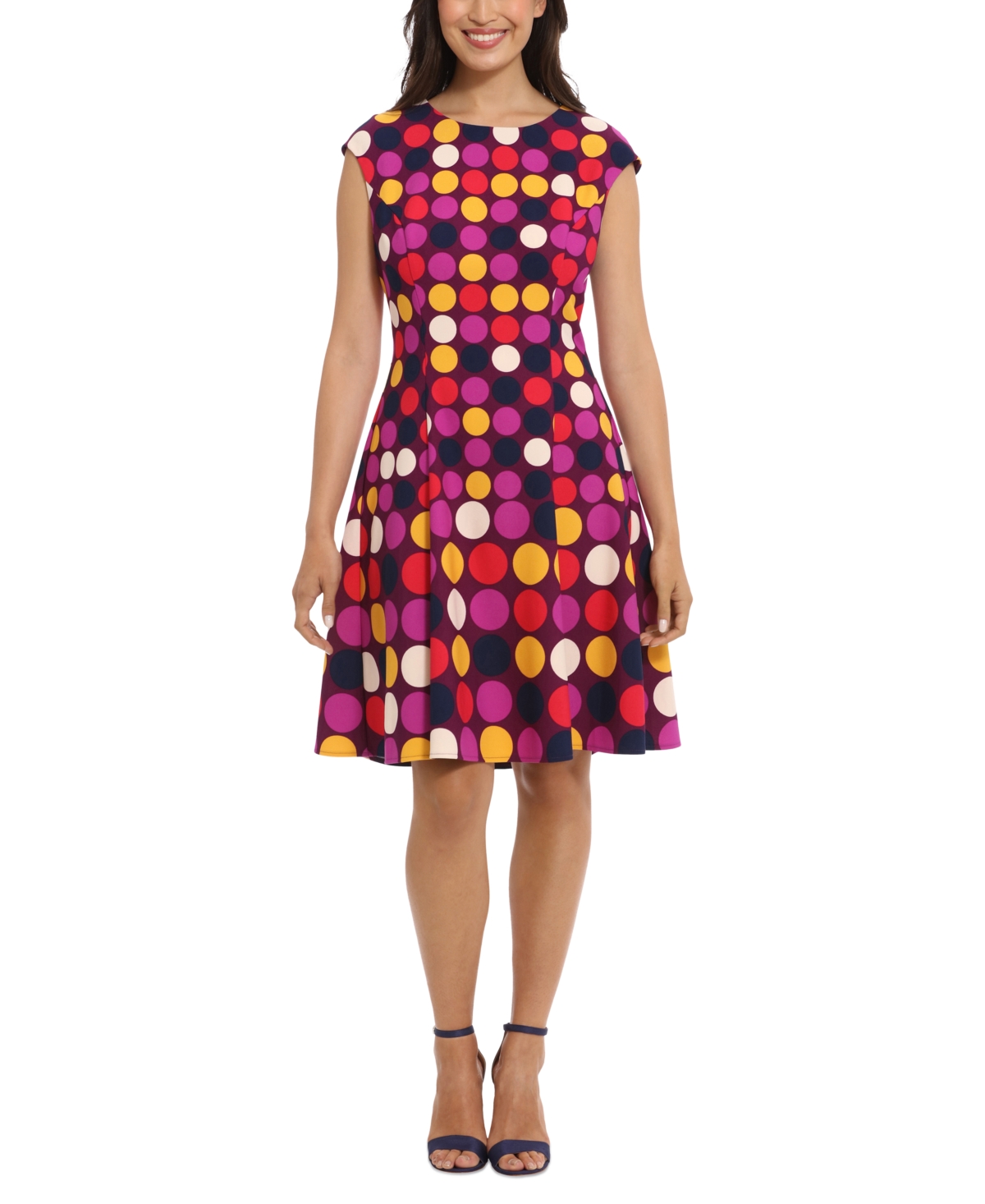 London Times Women s Polka Dot Fit Flare Dress Spice Multi Smart Closet
