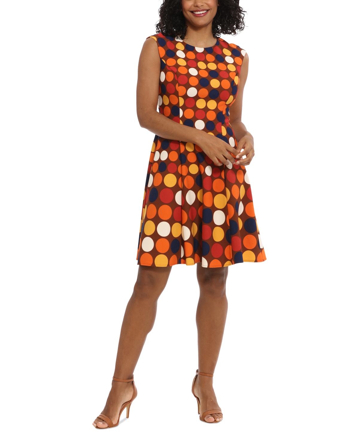 Shop London Times Women's Polka-dot Fit & Flare Dress In Spice Multi