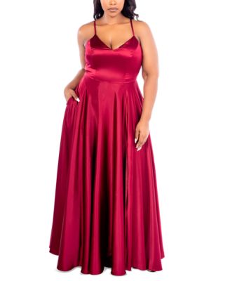 B Darlin Trendy Plus Size Satin Sleeveless Gown - Macy's