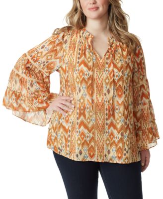 Jessica Simpson - Plus Size Mariyah Printed Bell-Sleeve Tie-Neck Top