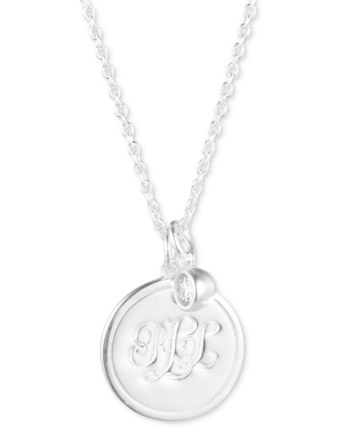 Lauren Ralph Lauren Cubic Zirconia Bezel & Logo Disc Pendant Necklace In Sterling Silver, 15" + 3" E