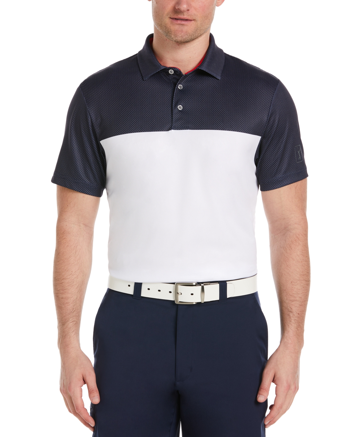 Pga Tour Men's Airflux Colorblock Short-sleeve Golf Polo Shirt In Peacoat