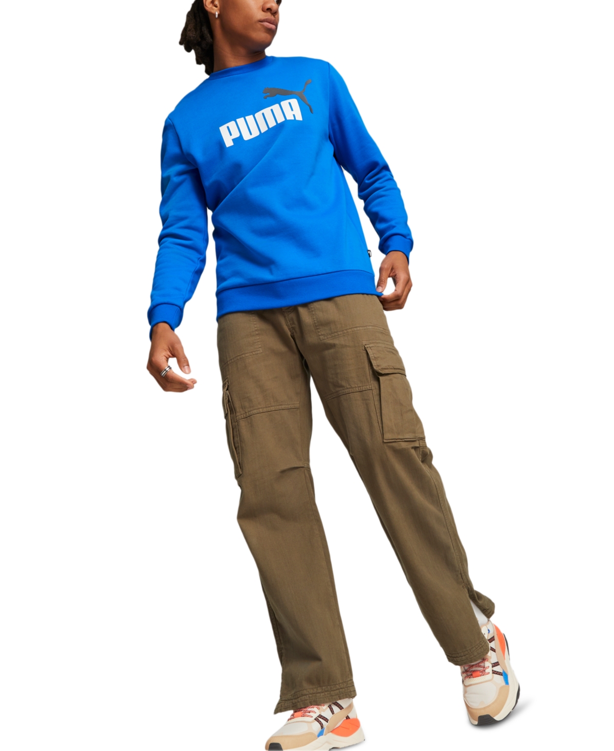 Puma Men's Ess+ Big Logo Crewneck Sweatshirt In Racing Blue