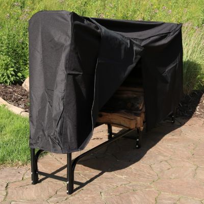 Outdoor Heavy-Duty Steel Firewood Log Rack Holder and Weather-Resistant Polyester Log Rack Cover - Black