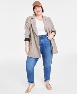 On 34th - Plus Size Sequined Plaid Double-Breasted Blazer