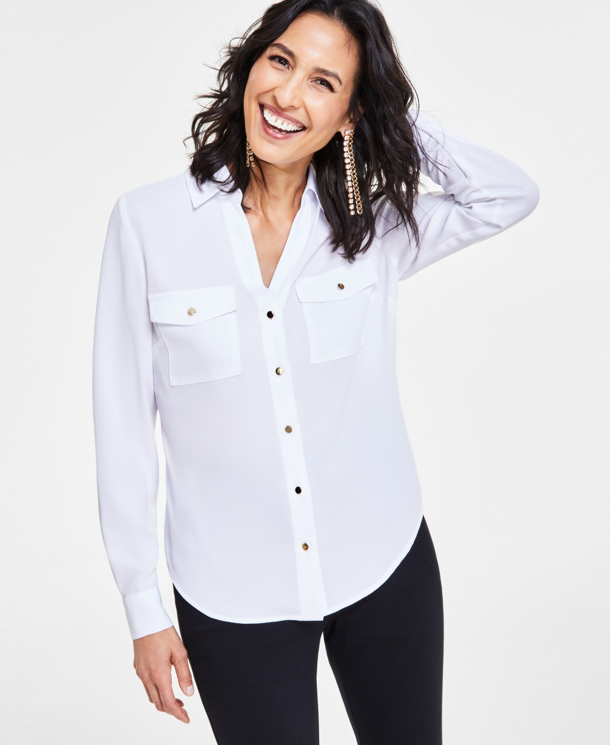 Inc International Concepts Petite Button-front Blouse, Created For Macy's In Bright White