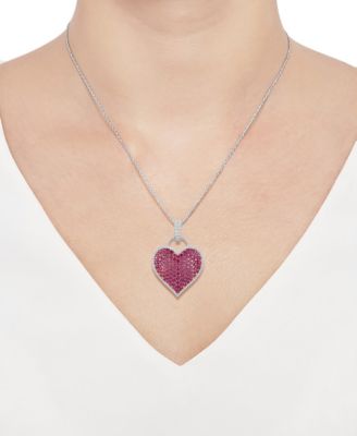 Ruby (6-1/2 ct. t.w.) and Diamond (1/2 ct. t.w.) Pave Heart Pendant in 14k White Gold