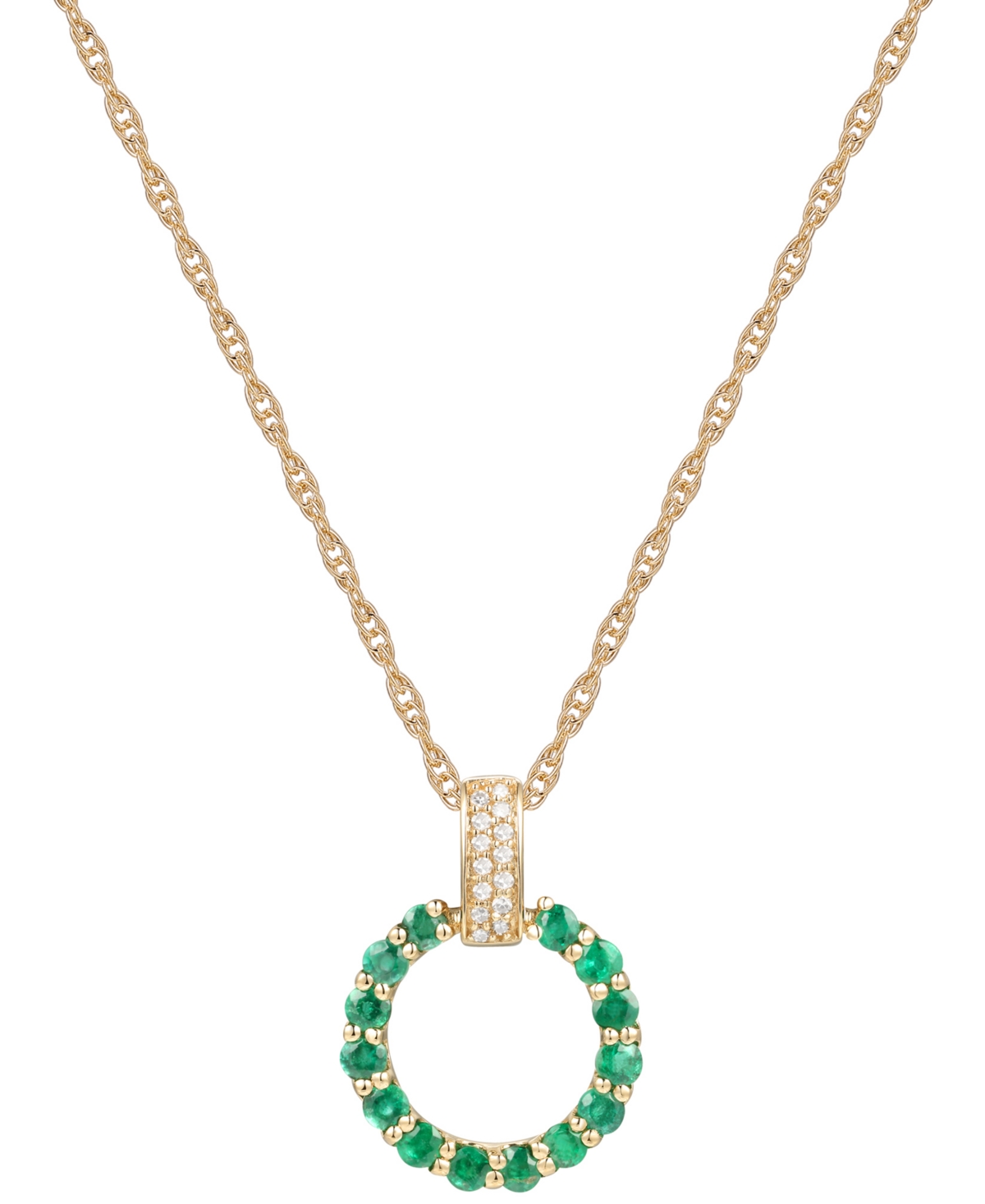 Macy's Gemstone & Diamond (1/20 Ct. T.w.) Circle 18" Pendant Necklace In 14k Gold In Emerald,yellow Gold