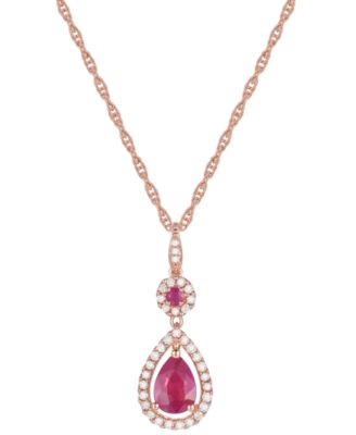 Ruby (1-1/4 ct. t.w.) and Diamond (1/3 ct. t.w.) Pendant Necklace in 14k Rose Gold (Also Available In Tanzanite)