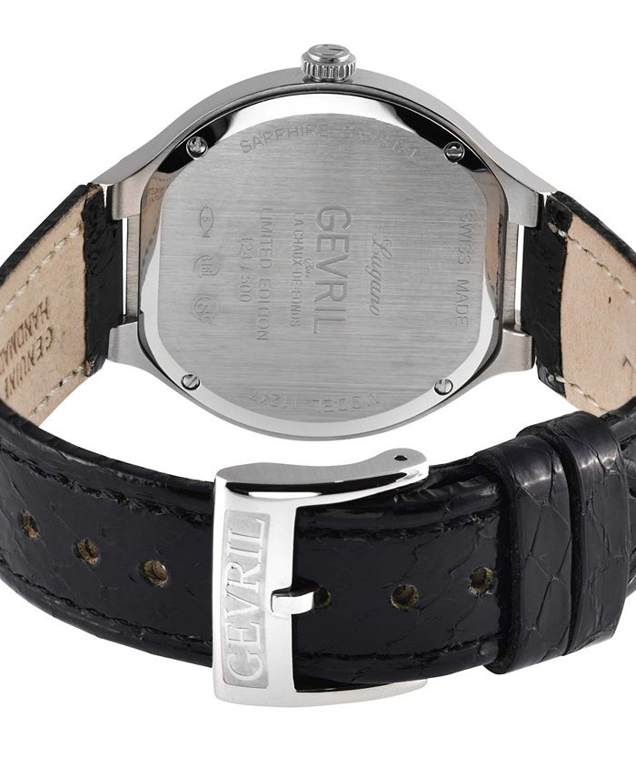 Gevril Women's Lugano Swiss Quartz Black Leather Watch 35mm - Macy's