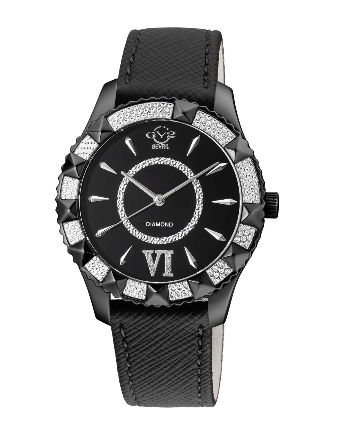 Gv2 By Gevril Women's Venice Swiss Quartz Black Faux Leather Watch 38mm