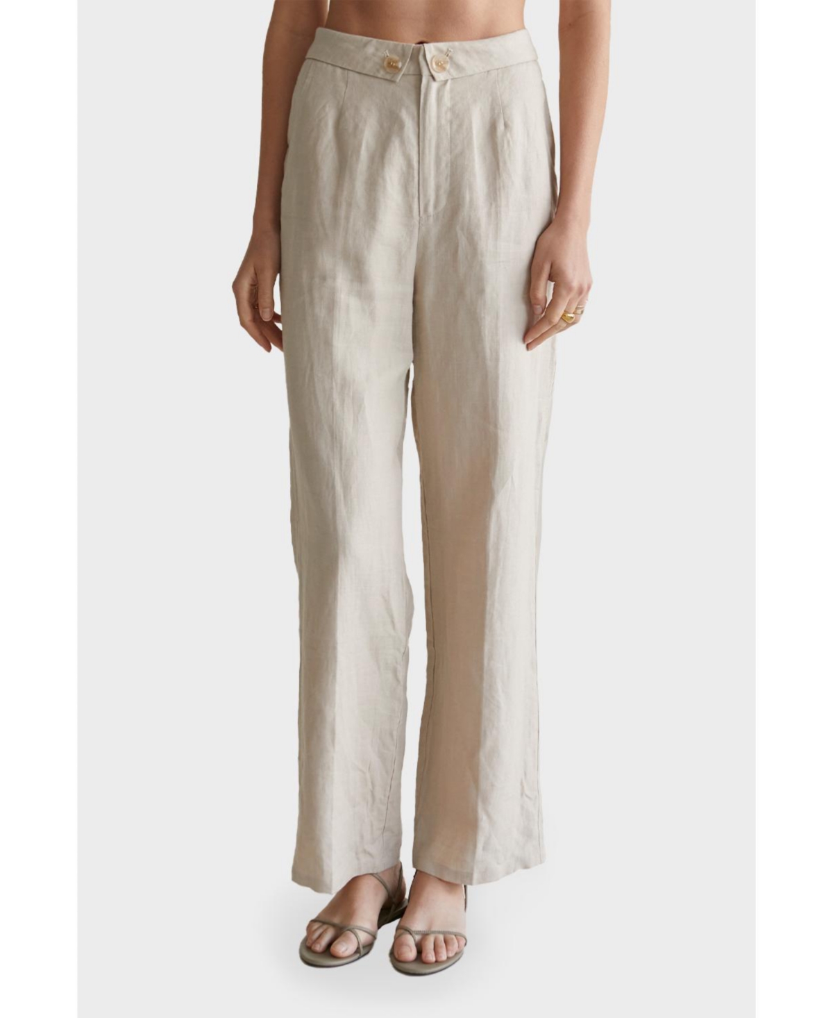 Women's Jarrice Linen Fold-over Trousers - White