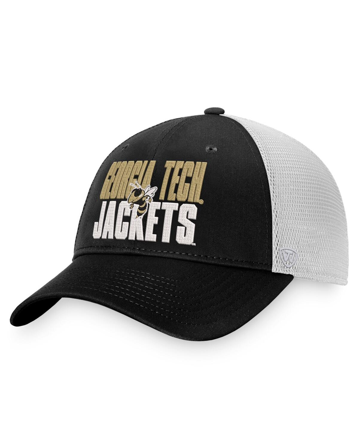 Men's Top of the World Black, White Georgia Tech Yellow Jackets Stockpile Trucker Snapback Hat - Black, White