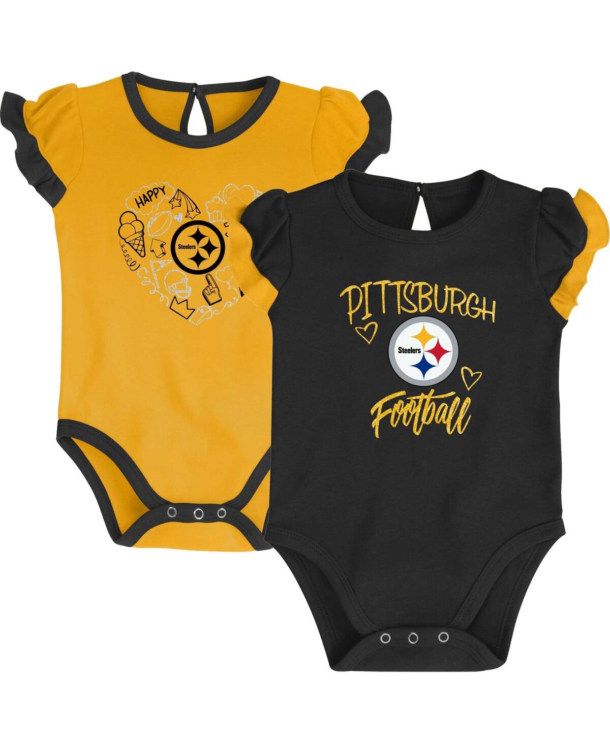 Shop Outerstuff Baby Boys And Girls Black, Gold Pittsburgh Steelers Too Much Love Two-piece Bodysuit Set In Black,gold