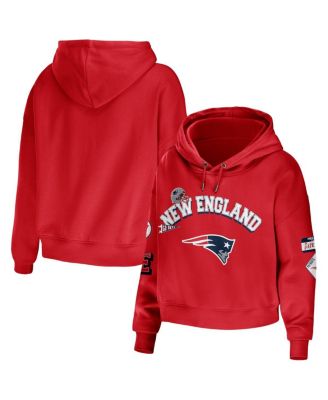 Women's Red New England Patriots Modest Cropped Pullover Hoodie