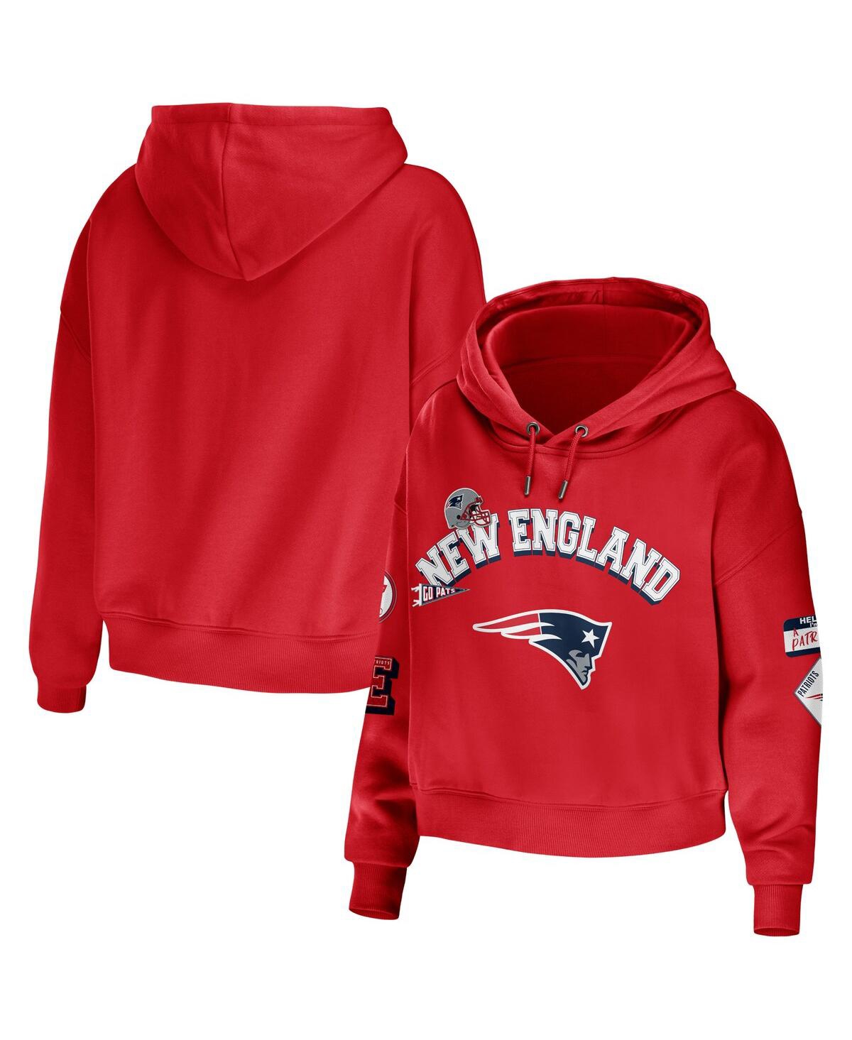 Shop Wear By Erin Andrews Women's  Red New England Patriots Modest Cropped Pullover Hoodie