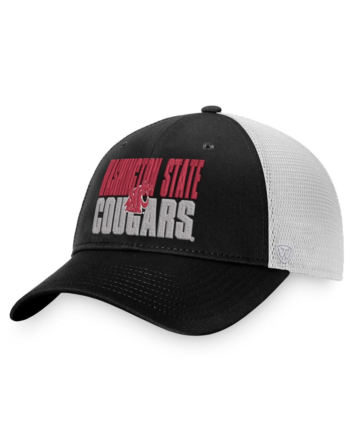 Top Of The World Men's  Black, White Washington State Cougars Stockpile Trucker Snapback Hat In Black,white