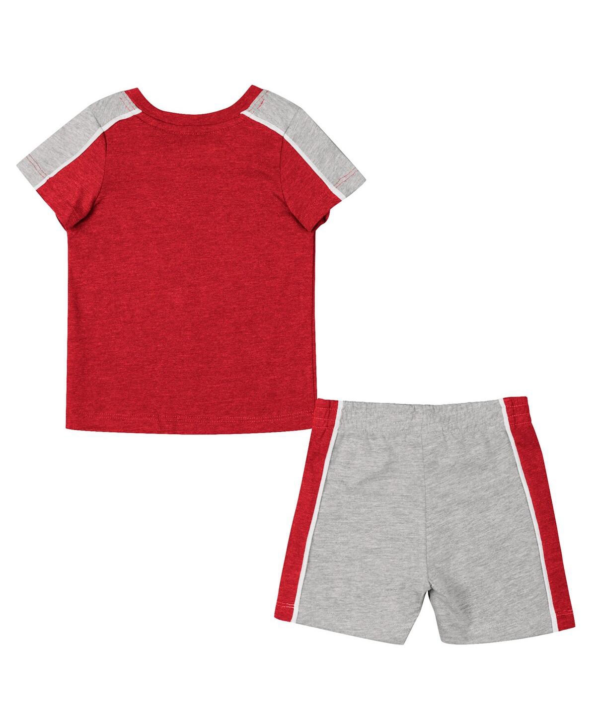Colosseum Infant Boys And Girls  Scarlet, Heather Gray Ohio State Buckeyes Norman T-shirt And Shorts In Scarlet,heather Gray