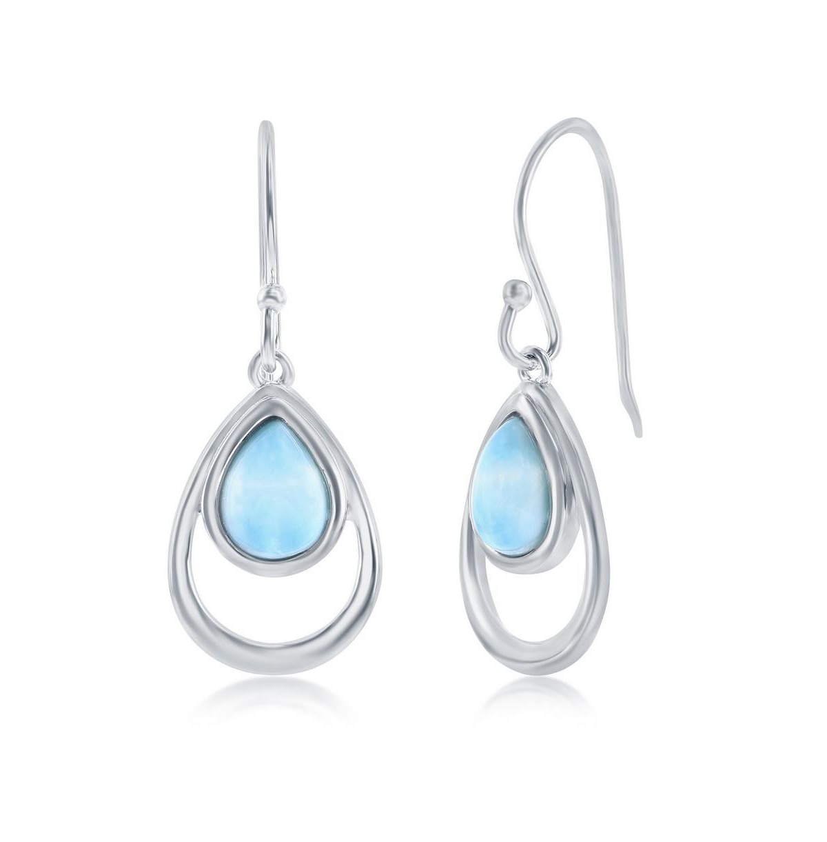 Sterling Silver Pearshaped Larimar Earrings - Blue