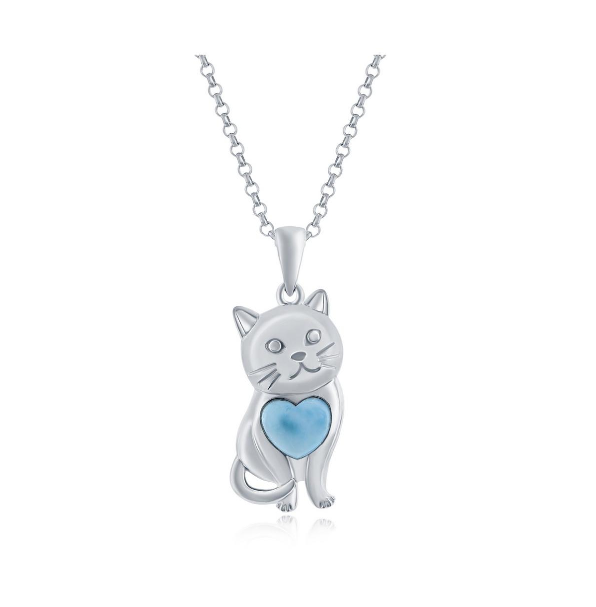 Sterling Silver Larimar Cat Necklace - Blue