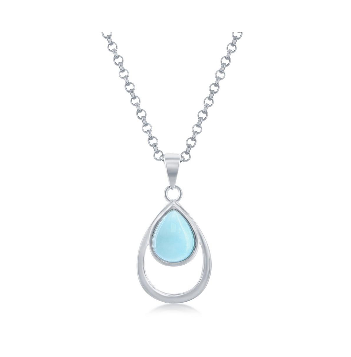 Sterling Silver Larimar Double Pearshaped Necklace - Blue