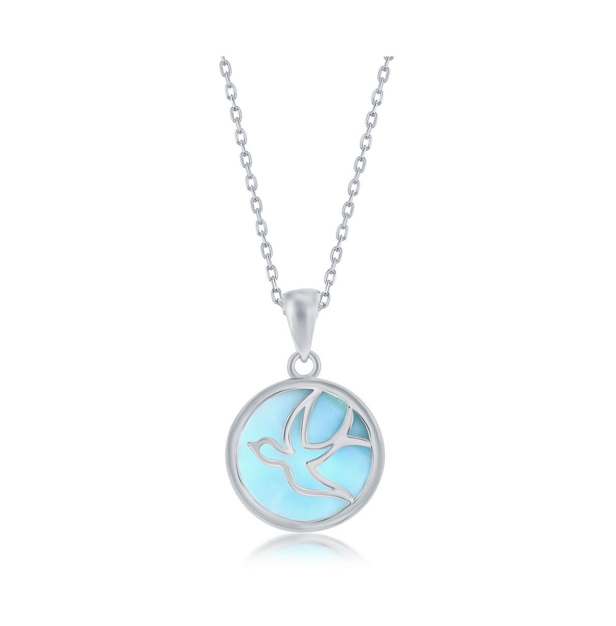 Sterling Silver Flying Dove Round Larimar Necklace - Blue