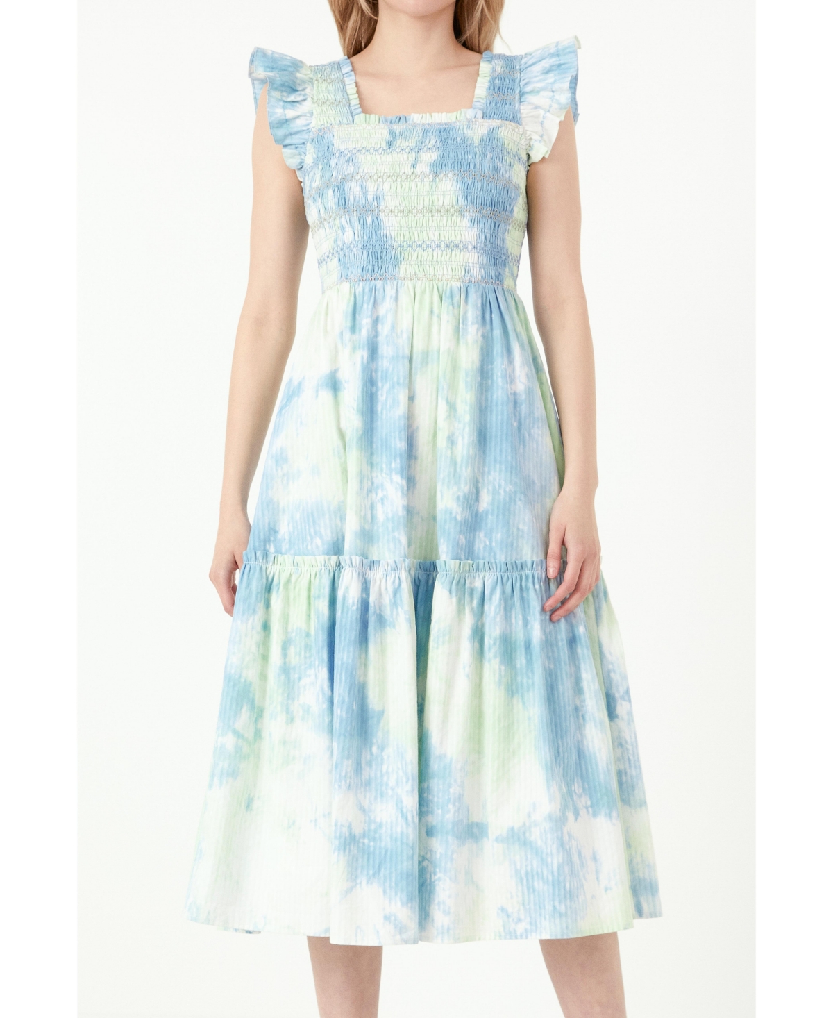 Women's Tie-dye Smocked Detail Midi Dress - Multi
